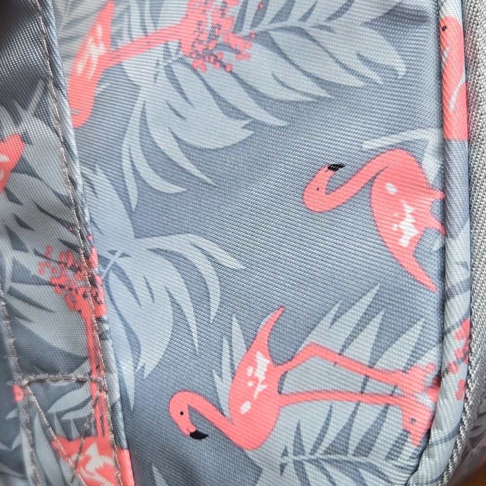 Flamingo Pink & Gray Travel Cosmetic Toiletry Bag with Travel Bottle Set - NEW